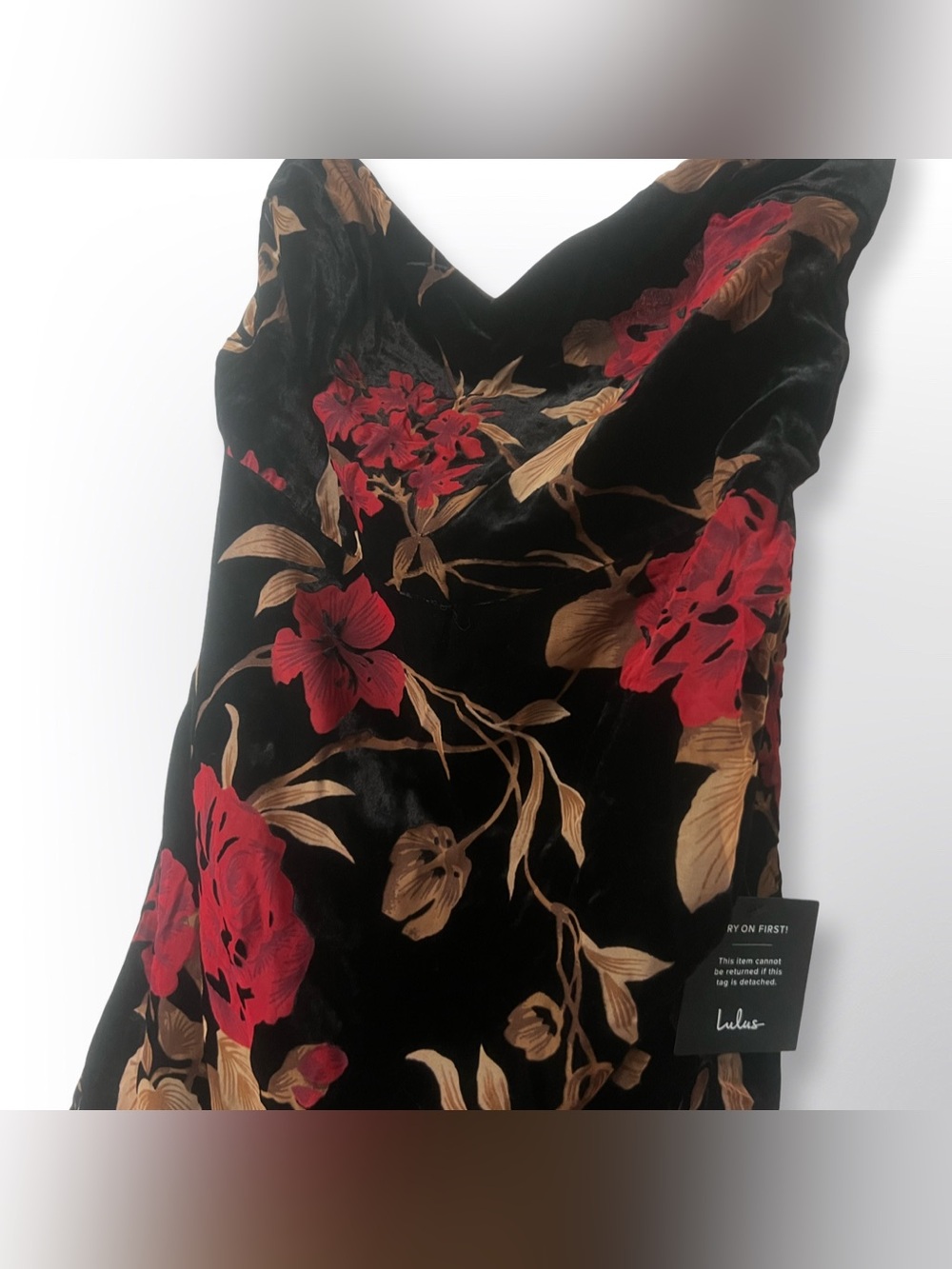 Lulu’s Evenings in Love Black Floral Print Velvet Strapless Mini Dress